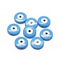 Synthetic Turquoise Beads, with Shell, Flat Round with Evil Eye