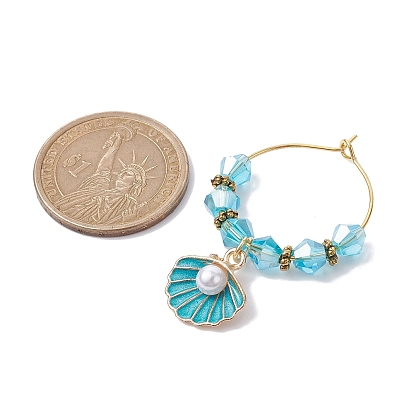 Ocean Theme Alloy Enamel Wine Glass Charms, with Glass Beads and Brass Charm Ring, Mixed Shapes