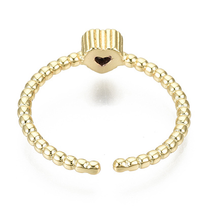 Micro cuivres ouvrent zircone cubique anneaux de manchette, anneaux ouverts, sans nickel, cœur, réel 16 k plaqué or