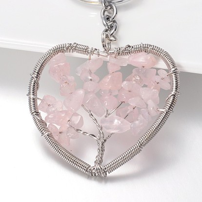 Coeur avec porte-clés en laiton arbre gemme, avec des conclusions de porte-clés en alliage de ton platine, 105mm