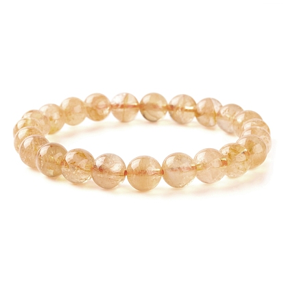 Natural Citrine Round Beads Stretch Bracelet, Stone Gift for Her