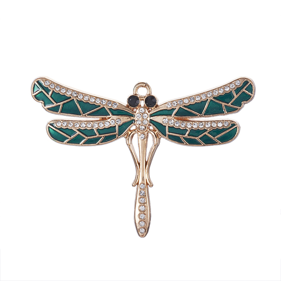 Alloy Pendants, with Enamel and Rhinestone, Dragonfly, 46x66x4mm, Hole: 2.5mm