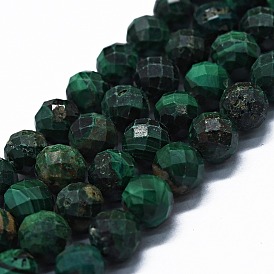 Natural Malachite Beads Strands, Faceted(64 Facets), Round