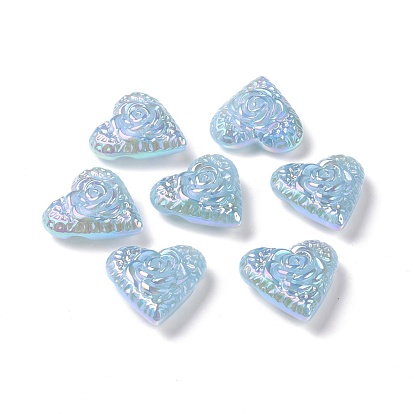 Perlas de acrílico chapadas en arco iris iridiscentes, perlas de brillo, corazón con diseño de flores