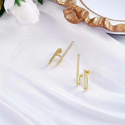 Pendientes de tuerca de cobre + circón para mujer., aretes geométricos irregulares con incrustaciones de diamantes transparentes, líneas onduladas de una sola fila, joyas personalizadas para las orejas
