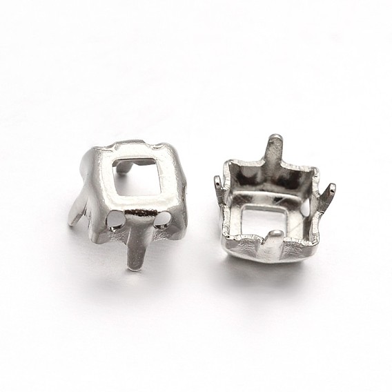 Cosido de latón cuadrado en configuraciones de puntas, ajustes de garra para diamantes de imitación en punta, abrir de nuevo la configuración