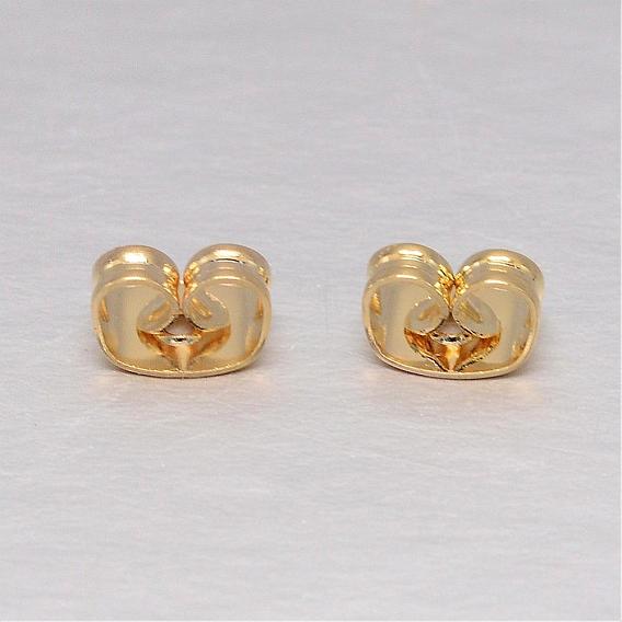 Real 18K Gold Plated Brass Ear Nuts, Friction Earring Backs for Stud Earrings, Lead Free & Cadmium Free & Nickel Free, 6x4.5x3mm, Hole: 0.8mm