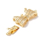 Brass Micro Pave Clear Cubic Zirconia Box Clasps, with Pin for Half Drilled Beads, Bowknot