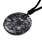 Natural African Blue Opal Pendant Necklaces, with Random Color Polyester Cords, Flat Round