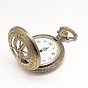 Número romano de época huecas planas redondas reloj de cuarzo de aleación de cabezas colgantes para el collar del reloj de bolsillo, 60x46x15 mm