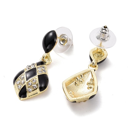 Boucles d'oreilles pendantes en forme de larme avec motif tartan en émail, boucles d'oreilles pendantes en strass cristal pour femme, or et de lumière