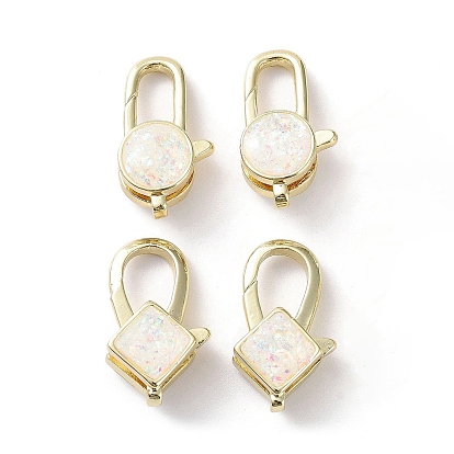 Brass Lobster Claw Clasps, with Synthetic Opal, Cadmium Free & Lead Free, Long-Lasting Plated, Real 18K Gold Plated