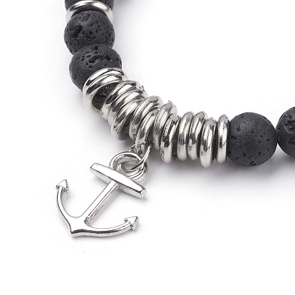 Natural Gemstone Charm Bracelets, with Alloy Anchor Pendants and CCB Plastic Beads, Platinum