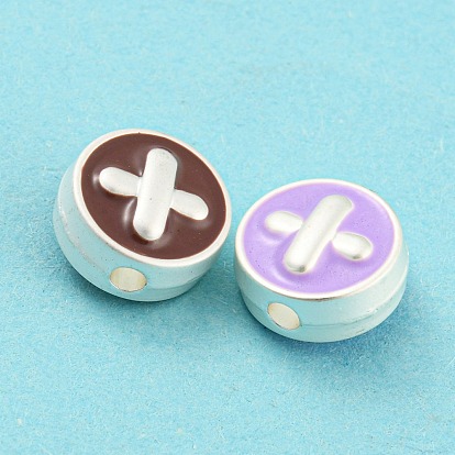 Des perles d'émail en alliage, mat couleur argent, plat et circulaire avec motif en croix