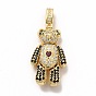 Rack Plating Brass Micro Pave Cubic Zirconia Pendants, Cadmium Free & Lead Free, Real 18K Gold Plated, Long-Lasting Plated, Mechanical Charm, Bear with Heart Charm