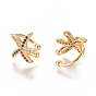Golden Plated Brass Micro Pave Cubic Zirconia Cuff Earrings, Long-Lasting Plated, Starfish/Sea Stars
