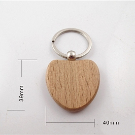 Porte-clés en bois non teint, avec les accessoires en alliage de zinc, cœur