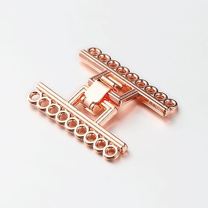 9 Strands Alloy and Brass Fold Over Clasps, 18-Hole, 24x29x5mm, Hole: 2mm