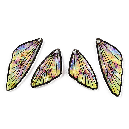 Conjunto de colgantes de ala de resina transparente, con lámina de oro, encantos de alas de mariposa