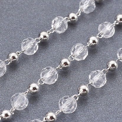 Chaînes de perles de laiton à la main avec des perles à facettes, platine
