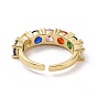 Colorful Cubic Zirconia Open Cuff Ring, Brass Jewelry for Women