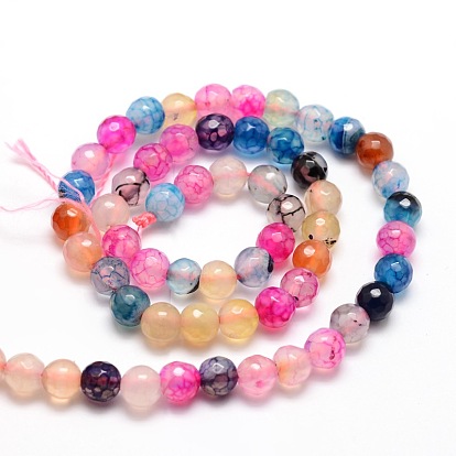 Faceted Natural Agate Round Beads Strands, Dyed, 6mm, Hole: 1mm, about 64pcs/strand, 14.7 inch