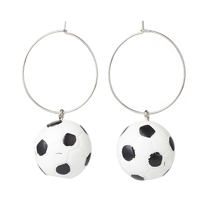 Sport Ball Theme Resin Dangle Big Hoop Earrings, 316 Surgical Stainless Steel Jewelry for Women