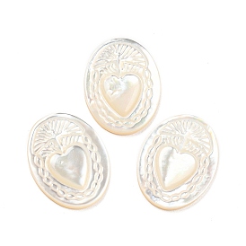 Cabochons de coquillages naturels, ovale avec coeur gravé