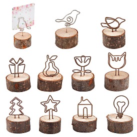 Gorgecraft 10Pcs 10 Style Theaceae Wood Business Cards Display Frame, with Iron Holder, Mixed Shape