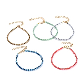 Bracelets perlés, avec perles de verre galvanisées et perles de rocaille, perles à écraser en laiton et fermoirs à pince de homard
