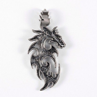 316 Surgical Stainless Steel Big Pendants, Dragon, 67x33x9mm, Hole: 11x5mm