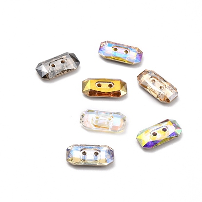 2-Hole Rectangle Glass Rhinestone Buttons, Faceted