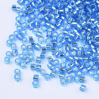 Perles cylindriques en verre, Perles de rocaille, Argenté, trou rond