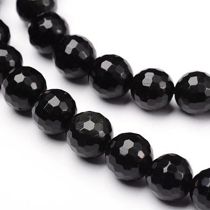 Faceted Natural Obsidian Round Bead Strands