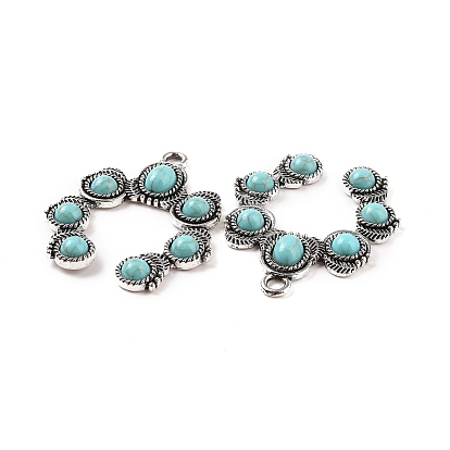 Alloy Pendants, with Synthetic Turquoise, Horn Charms