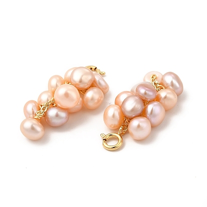 Natural Pearl Cluster Brass Spring Ring Clasp Charms