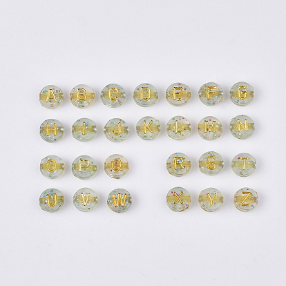Chapado granos de acrílico transparente, con polvo del brillo, metales enlaced, agujero horizontal, plano y redondo con la letra