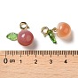 Decoraciones colgantes de ágata natural de, con cierres de anillo de resorte de latón chapado en rejilla, manzana