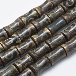 Tibetanischer Stil 3 -eye dzi Perlenstränge, natürliche Achat Perlen, gefärbt und erhitzt, Bambus