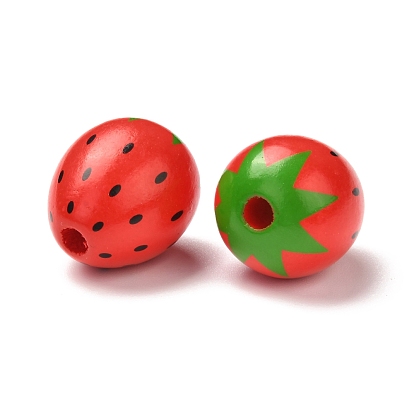 Spray Painted Natural Wood Beads, Strawberry