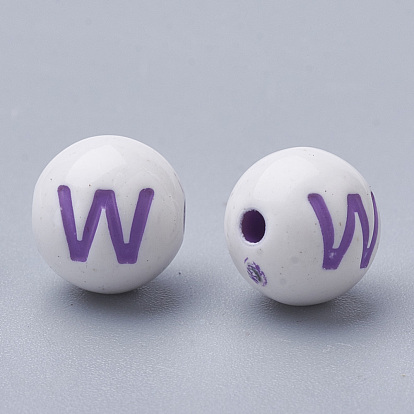 Perles acryliques de style artisanal, trou horizontal, rond avec lettre initiale