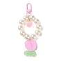 Flower Acrylic Pendant Decorations, with Plastic Imitation Pearl & Iron Clasp, for Bag, Mobile Phone Decorations