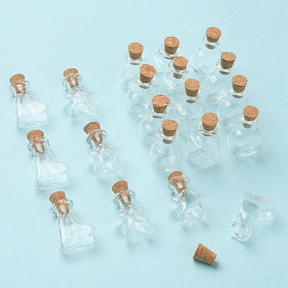 20 piezas 5 estilos mini recipientes de cuentas de botellas de vidrio de borosilicato alto, deseando botella, con tapón de corcho, estrella y corazón y redondo, formas mixtas