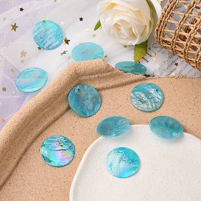 AB Color Plated Capiz Shell Pendants, Dyed, Flat Round