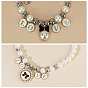 Adjustable Iron & ABS Imitation Pearl Beaded Pet Collars, Alloy Enamel Bowknot Pendant Cat Dog Choker Necklace, Platinum