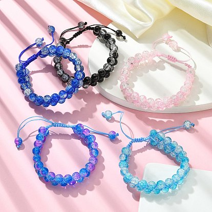 Bracelets de perles tressées rondes en verre, bracelet réglable double ligne