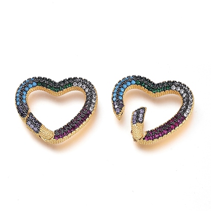 Brass Micro Pave Cubic Zirconia Spring Gate Rings, Heart, Golden