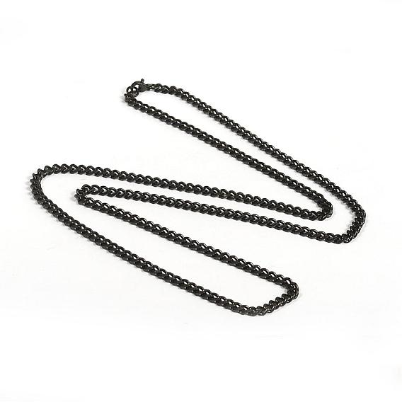 304 Stainless Steel Necklaces, Curb Chain Necklaces, with Lobster Claw Clasps, Faceted
