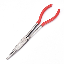 High Carbon Steel Needle Nose Pliers, Long Straight, Serrated Jaw, with Rubber Handle