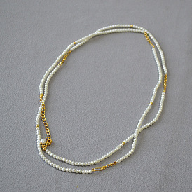 Style français à la mode simple haute luminosité petite chaîne de perles multicouche long collier chaîne de pull automne et hiver couches femmes